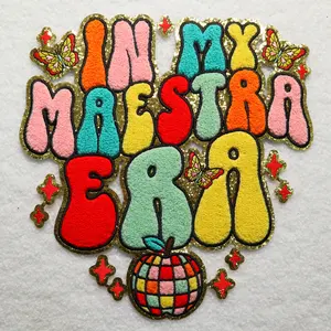 내 마에스트라 시대 로고 도매 자수 애플 디자인 휴일 교사의 날 셔닐 실 패치 아이언 온