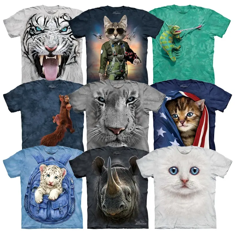 Camiseta digital personalizada para hombre, Camiseta con estampado 3d de sublimación, animal, León, Tigre, gato, venta al por mayor