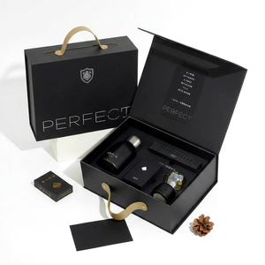 Perfect Luxury <b>Gift</b> Set with Metal Flask and Accessories in <b>Black</b> <b>Box</b> with Gold Handle - Product Image 1