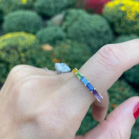 Anillo de Boda de Lujo para Mujer, Gemnel, Plata 925, Color Arcoíris, Corte Baguette