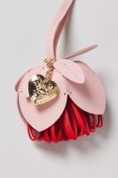 Breloque de sac personnalisée en cuir avec fleur et pompon, porte-clés fait main, accessoire pour sacs à main