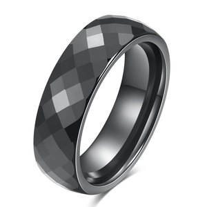 <b>Ceramic</b> Couple <b>Ring</b> 6Mm Faceted Geometric Black White Wedding Unisex Jewelry - Product Image 5
