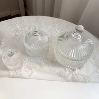 Pot de bonbons en verre cristal à facettes en diamant rétro pot de bougie décoratif clair, boîte à bijoux, support de stockage de coton-tige.