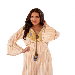 Vestido Midi Bohemio Floral Artesanal Indio, 100% Algodón Ecológico, Vestido de Verano para Vacaciones en la Playa, Ropa Casual - Product Image 1