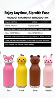 Bouteille d'eau isotherme en acier inoxydable avec tête d'animal mignonne pour enfants, sans BPA, anti-fuite, thermos de dessin animé pour enfants