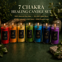 Ensemble de 7 bougies chakra en cire de soja naturelle, dans un bocal en verre, pour studio de yoga, méditation, guérison énergétique, coffret cadeau, OEM, étiquette privée