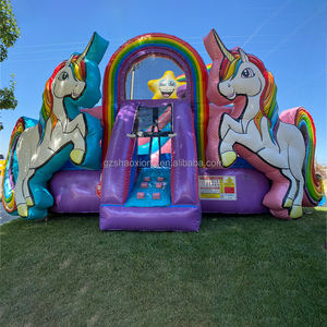 Château <span class=keywords><strong>gonflable</strong></span> commercial pour enfants et tout-petits, thème <span class=keywords><strong>licorne</strong></span> arc-en-ciel, pour l'extérieur, avec toboggan, adapté aux utilisations humides et sèches - Product Image 2