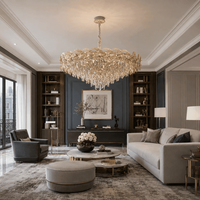 Collection de lustres de luxe en cristal à motifs de feuilles, avec accents en verre champagne, gouttes prismatiques en cascade, source de lumière incandescente, garantie 2 ans