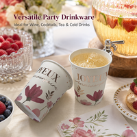 Gobelet en papier rose à motif floral et dorure à chaud pour anniversaire, jetable, pour la table de fête, vente en gros, fournitures en vrac