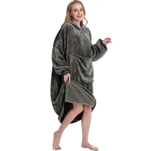 Modern <strong>Oversized</strong> Sherpa Hooded Flannel Pullover Sweater Character for <strong>Men</strong> Women Loose Fit Warm Wearable <strong>Blanket</strong> Quilted Woven - Product Image 1