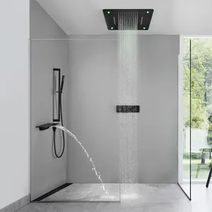 Sistema termostatico doccia a soffitto nascosto in oro spazzolato a quattro funzioni bagno illuminato con doccia a spruzzo a cascata