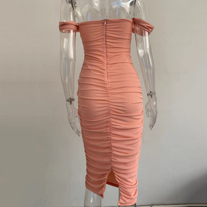 Tendance nouvelle robe à col à volants femmes corsage Sexy couleur unie avec des robes de fuite dans le dos rouge blanc fête Sexy robes serrées - Product Image 6