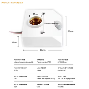 E27 hồng ngoại cơ thể con người cảm ứng chuyển đổi dẫn đèn bóng đèn tường tự động giữ ánh sáng PIR phát hiện chuyển động cảm biến vít cơ sở ổ cắm - Product Image 5