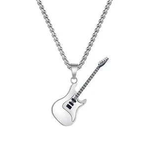 Trendy Stainless Steel Fake Hip Hop Jewelry Guitar Pendant Necklace for Men Women