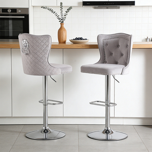 <span class=keywords><strong>Taburete</strong></span> de Bar <span class=keywords><strong>Azul</strong></span> Moderno con Altura Ajustable, Asiento Acolchado Confortable, Base Electrochapada y Tela de Terciopelo Francés para Hotel, Hogar o Bar - Product Image 3