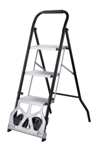 Foldable Hand Trolley Step <b>Ladder</b> Cart <b>Aluminum</b> Rolling Trolley <b>Ladder</b> 2 Step Utility Trolley for Warehouse Home - Product Image 2