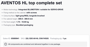 AVENTOS HL - Juego Completo Superior 22L1202, Altura del Armario 300.0 - 389.0 mm con Tornillos, Kit de Puerta Corredera Ascendente con Cierre Suave Blu m - Product Image 4