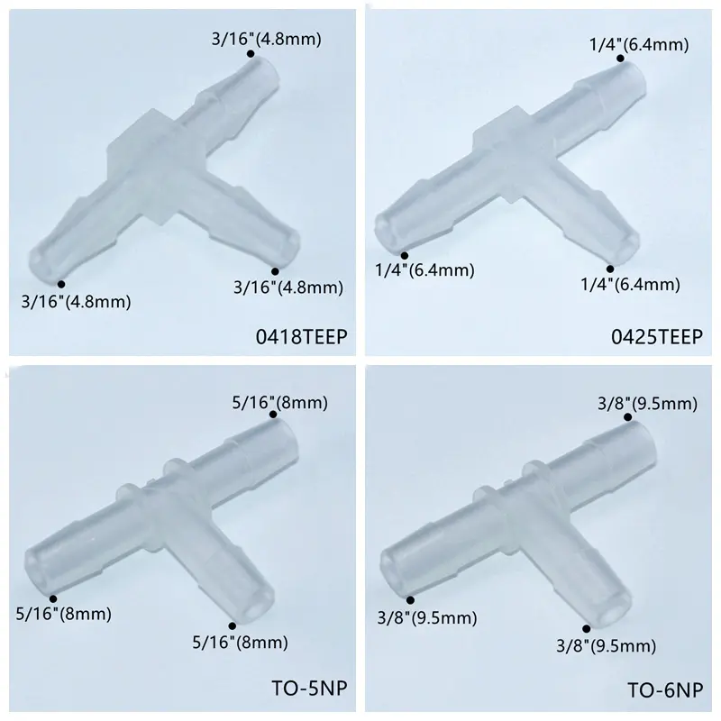 JU Polypropylene 3/16" 4.8mm Hose Barb 3 Ways T Shape Tube Joint Pipe Coupling Equal Hose Barbed Tube Tee Connector