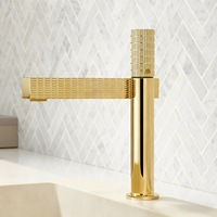 Robinet de lavabo de salle de bain moderne minimaliste en cuivre massif, finition or rose, avec poignée unique, cartouche céramique, à poser sur le comptoir, pour eau chaude et froide