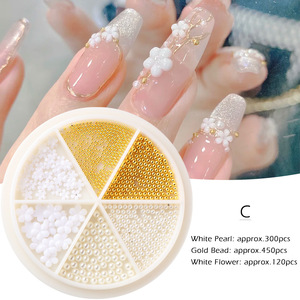 Cuentas Metálicas Doradas, Plateadas y Oro Rosa y Pequeñas Flores Blancas <span class=keywords><strong>de</strong></span> Plástico Duro para Decoración <span class=keywords><strong>de</strong></span> <span class=keywords><strong>Uñas</strong></span>, Adornos 3D Mixtos para <span class=keywords><strong>Uñas</strong></span> Acrílicas y <span class=keywords><strong>de</strong></span> Gel - Product Image 6