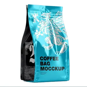 Plastic stand up aluminum foil side gusset flat bottom gusseted drip plastick packing coffee bean packaging bag with valve