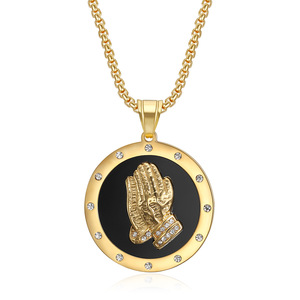 Hip Hop CZ Prier Bouddha Main Religieux Étanche Non Ternir En Acier Inoxydable Bijoux Pendentif Collier pour Hommes Femmes En Gros - Product Image 5
