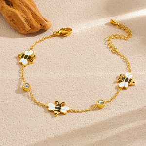 Fashion Charm Bracelet <b>Bee</b> Design Gold Plated Zinc Alloy Jewelry <b>Gift</b> Accessory - Product Image 2