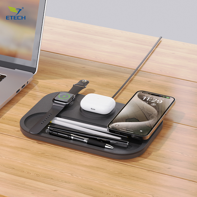 3-in-1 Magnetic Wireless Charging Tray Station with Built-in Organizer for Smart Phones|15W Fast Charging Dock with Watch Holder