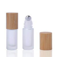 Botol Krim Mata dengan Roller Stainless Steel, Botol Esensial dengan Tutup Bambu 5ml 10ml, Botol Roll-on Kaca Matte untuk Minyak Parfum