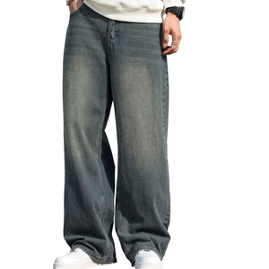 Vaqueros de hombre de mezclilla estilo hip hop, holgados, de pierna ancha, con textura azul retro americana, modernos, sencillos y muy versátiles, ¡novedad! - Product Image 4