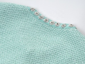 OUDINA Nouvelle Arrivée <span class=keywords><strong>Robe</strong></span> Décontractée Tricotée à Volants Vert Menthe avec Perles et Paillettes, Boutonnage Simple, Élégante pour Femme - Product Image 6