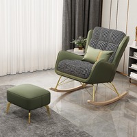 Ensemble Fauteuil à Bascule et Repose-Pieds Pied-de-Poule Moderne Orange, Revêtement Écologique, Durable, Pieds Dorés pour Salon et Chambre