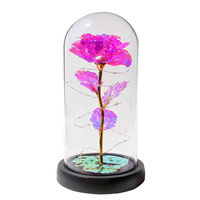 Kotak hadiah penutup kaca lampu malam LED bunga mawar Foil emas grosir hadiah ulang tahun kreatif Hari Valentine Thanksgiving Modern