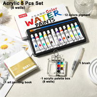 Tragbares Mini 5-teiliges Aquarell- und Acrylfarben-Set für Reise-Skizzen mit Mischpalette und Farbkasten