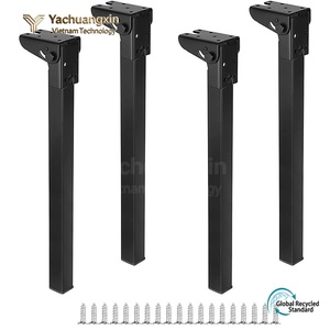 Hardware accessories black square alloy furniture legs with <b>adjustable</b> height connectors, suitable for home installation hardwar - Product Image 5