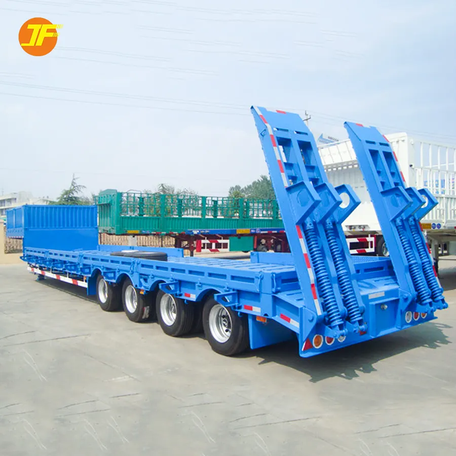 High Quality Heavy Duty Lowboy Lowbed Trailer Transport Heavy Machine Low Bed Truck Semi Trailer With Mechanical Ladder