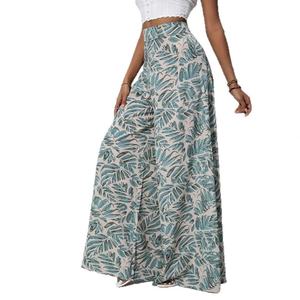 Pantalon décontracté vintage à jambe large, taille mi-haute élastique, imprimé, style vacances printemps-été-automne 2026, coupe ample, pour femme européenne et américaine - Product Image 5