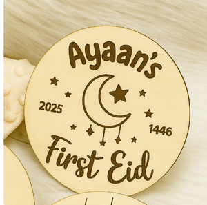 2025 Decoration My Baby Milestone Photoshoot Prop Ramadan <b>Wood</b> Engraved First Eid <b>Plaque</b> - Product Image 4
