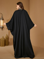 Robe de soirée élégante et modeste pour femmes, col mandarin, manches chauve-souris, patchwork de paillettes, satin, coupe ajustée, style musulman
