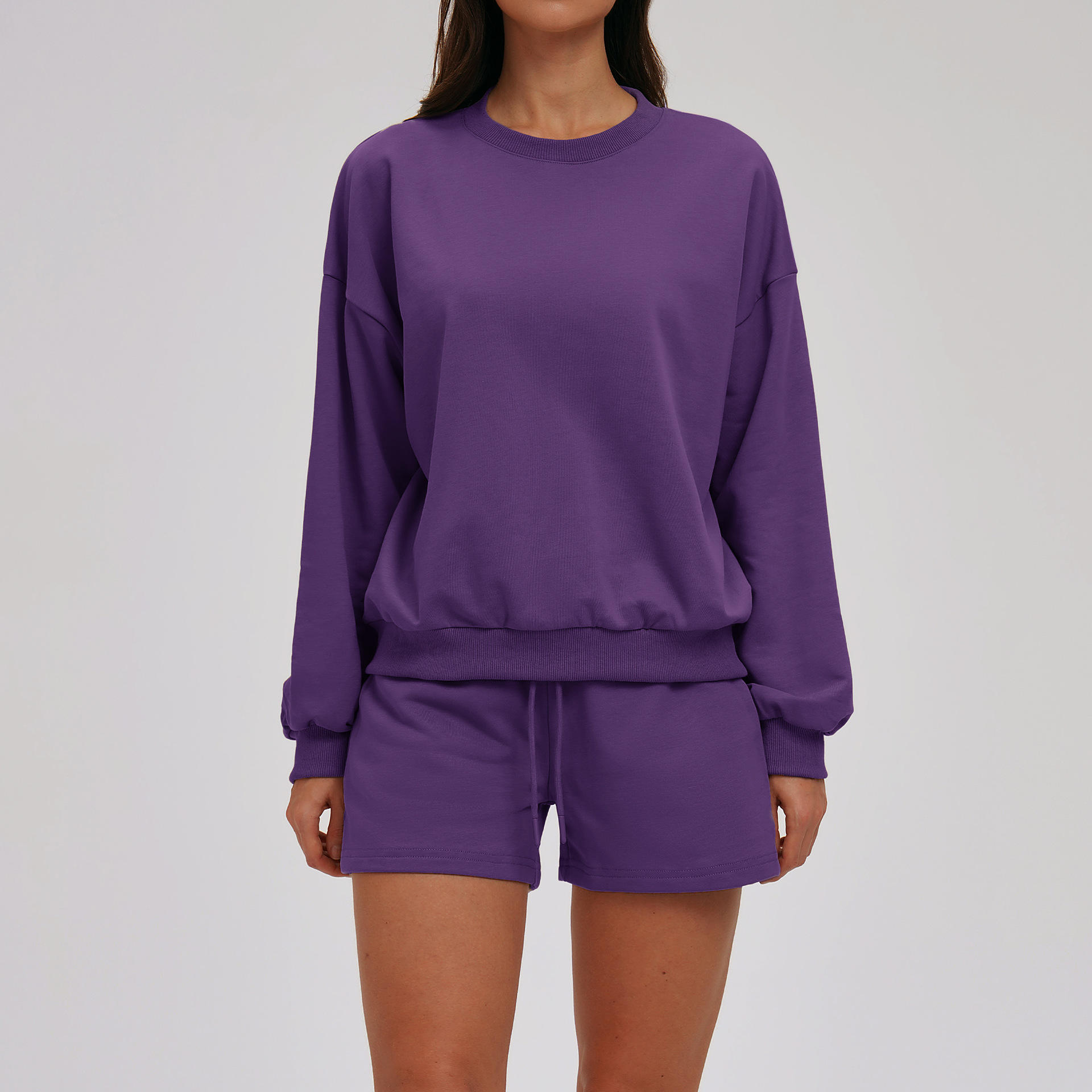 เสื้อฮู้ด 7025 และ กางเกงขาสั้น 7025-2 - สีม่วงเข้ม