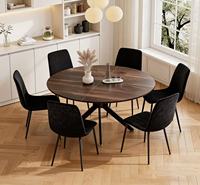 Meilleures ventes - Ensemble de table à manger ronde moderne 5 pièces avec 6 chaises en bois et revêtement en velours noir