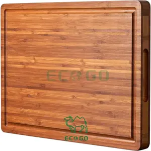Tabla de cortar de madera de bambú para cocina, bloque de carnicero de 1 "de grosor, tabla de quesos, con asas laterales y ranuras para jugo, 16x11" - Product Image 1