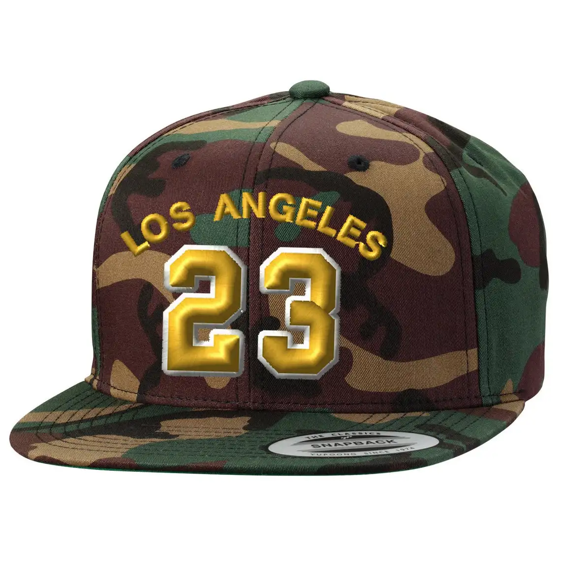 High quality sports custom logo Los Angeles 7 panel fitted adjustable camo hat snapback cap with 3d embroidery