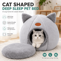 Lit-caverne pour chat en peluche douce avec coussin amovible, fond antidérapant, maisonnette fermée confortable pour chats et petits chiens