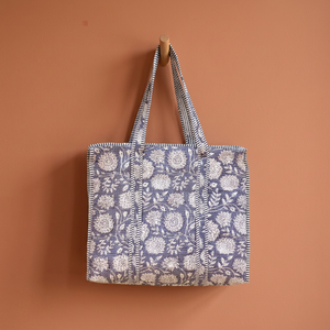 Handmade India Customizable 100% Cotton Quilted Tote <b>Bag</b> Eco-Friendly Zipper Closure Spring Summer Block Printed <b>Long</b> Daily Use - Product Image 2