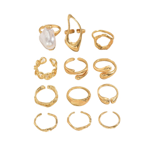 Bague géométrique plaquée or et argent de luxe exagéré, ensemble de bagues en alliage personnalisées pour femmes, bijoux tendance, vente chaude - Product Image 6