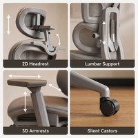Chaise de bureau ergonomique en maille avec soutien lombaire réglable, siège pivotant avec appui-tête et accoudoirs