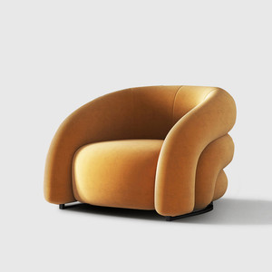 Sillón Individual de Diseño Creativo Italiano Minimalista, Tapizado en Terciopelo, Curvo, para Sala de Estar y Salón, Estilo Nórdico con Base de Metal - Product Image 1