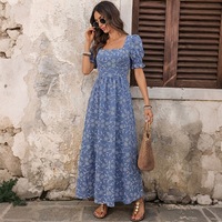 Robe Bohème pour Femme, Col Carré, Manches Bouffantes, Élégante, Robe d'Été, Robes Casual, Robe Maxi pour Soirée