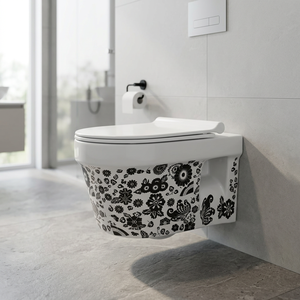 WC mural intelligent en céramique sans rebord, imprimé style rétro moderne, taille standard, gris, sanitaires EWC - Product Image 5